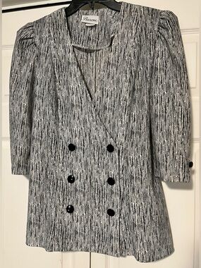 Vintage Barone Double Breasted Black/White Print Blazer, Size 10